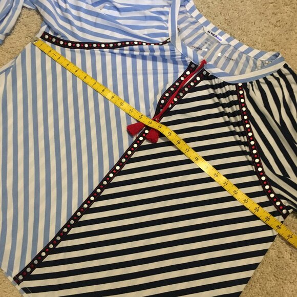 NWT Nygard Missy Indigo & Red Harlequin Striped Tassled Tunic Blouse - Picture 13 of 16